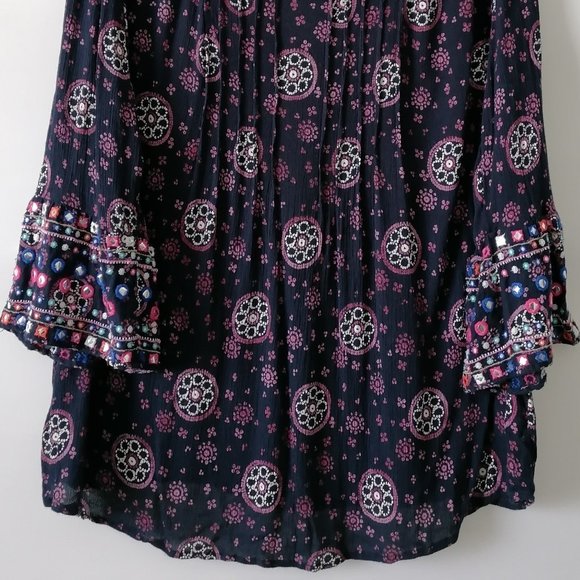 Style & Co Womens Blue Round Neck Bell Sleeve Embroidered Floral Blouse Size L - Picture 3 of 7